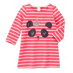 Gymboree Coral & White Striped Sweatshirt Dress with Panda/Sparkly Crown